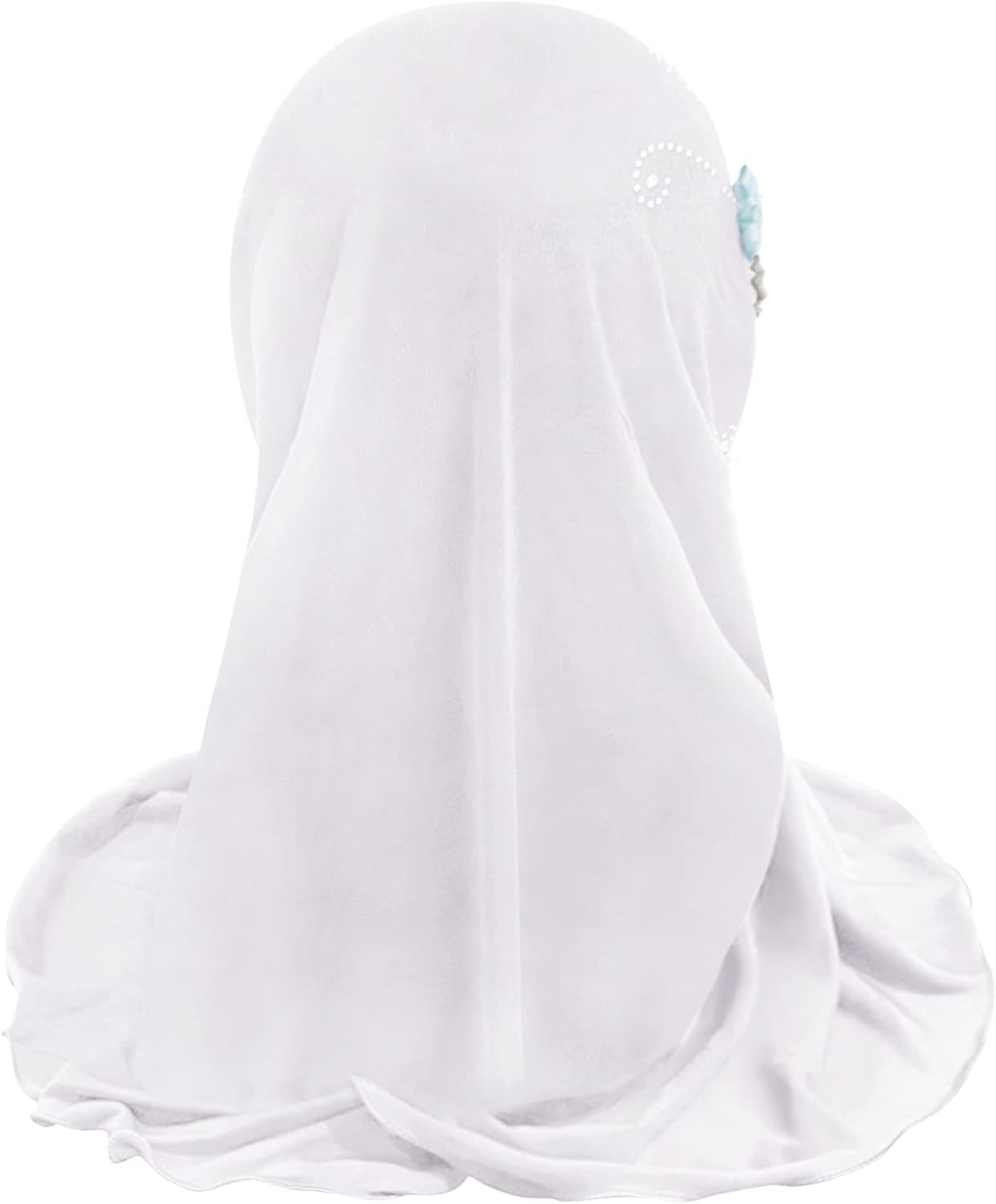 Muslim Hijab Head Scarf Ice Silk Headwear Floral Kids Amira Hijab Islamic Head Wrap for Age 2-6 Years Girls (white (6 flowers)): Clothing, Shoes & Jewelry