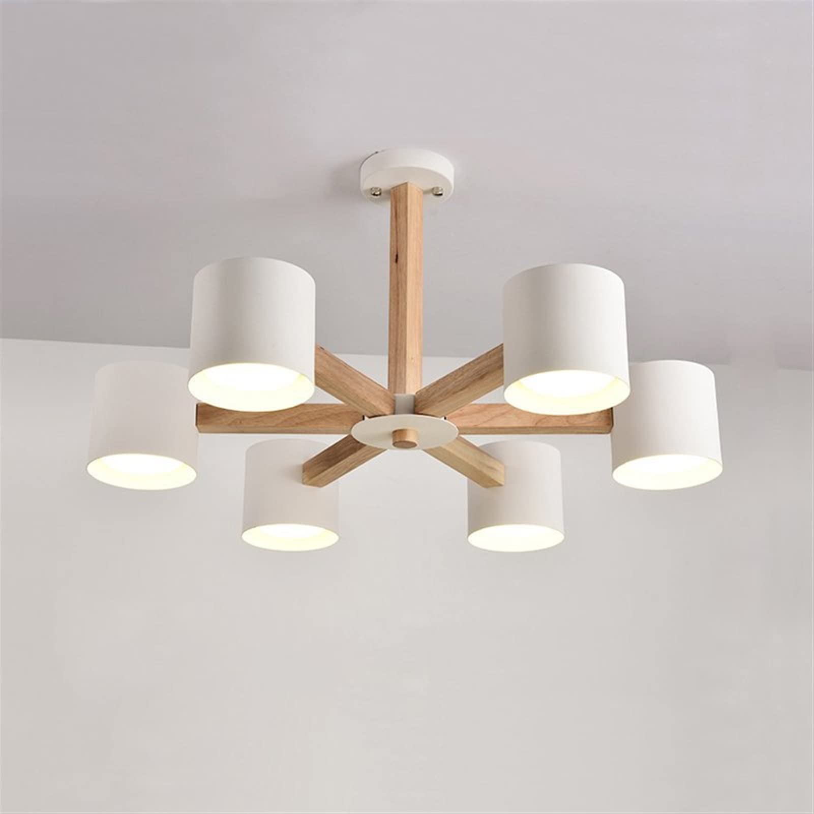 RRJJ Pendant Lights, LED Chandelier with White Iron Lampshade Compatible with Foyer Modern Wooden Ceiling Mounted Lustres Wood Dining Lights (Color : Low 6 Lights White),Led Chandeliers