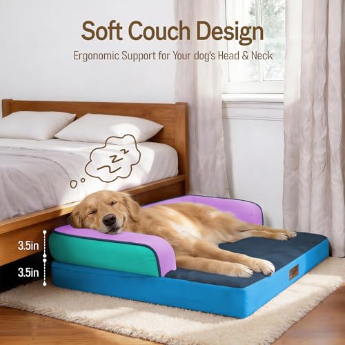 Image of Comfort Expression Washable Orthopedic Dog Bed for Large Sized Dogs | Waterproof Memory Foam Pet Bed 36x27 Inch with Removable Cover with Non-Slip & Bolster
