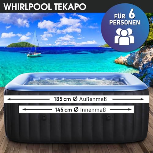 Whirlpool aufblasbar BRAST MSpa Tekapo für 6 Personen 185x185cm In-Outdoor Pool 132 Massagedüsen Energiespar-Timer Heizung Aufblasfunktion per Knopfdruck Bubble Spa Wellness Massage