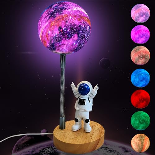 Image of WLHONG Moon Lamp for Kids,Space Buddy Lights with 7 Color Astronaut Night Light,USB Powered and Button Control 3D Moon Table Lamp,Perfect for Bedroom,Nursery and Space-Themed Parties (Galaxy)