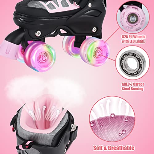Image of Kids Roller Skates for Girls and Boys, 4 Sizes Adjustable Roller Skates with Light up Wheels, Outdoor & Indoor Roller Skates for Kids Children Beginners,Patines para Ninas Ninos