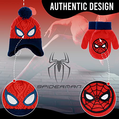 Image of Marvel Spider-Man Boys Winter Hat and Mitten Set, Beanie Hat and Gloves