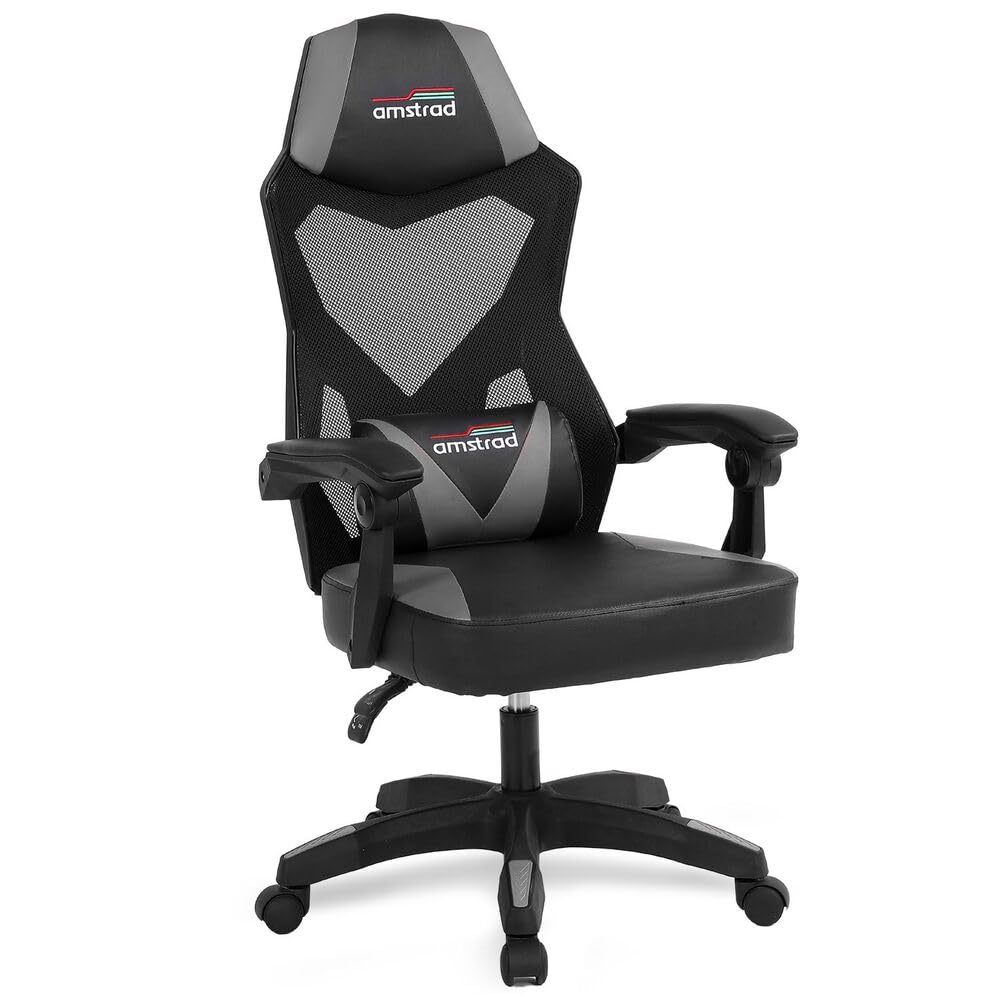 Silla Gaming Ergonómica, Malla Transpirable, Respaldo Reclinable 135°, Blanco y Negro