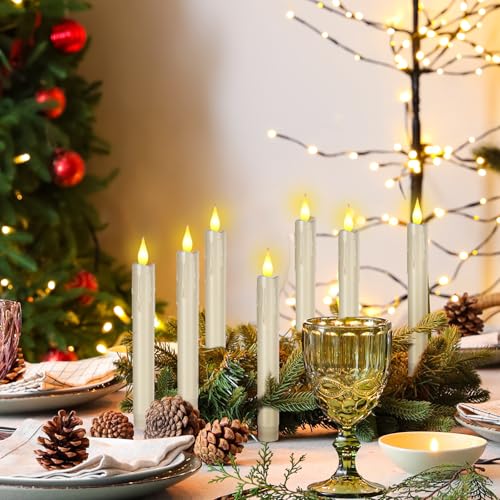 Image of 48 Pcs 7.5 Inch Ivory Flameless Taper Candles LED Candle Sticks Battery Operated Flickering LED Candlestick Window Plastic Candle for Wedding Halloween Christmas Decor(No Battery)