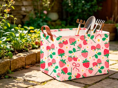 Image of CLOCOR Rectangular Storage Bin,Waterproof Book Box,Gift Basket(Strawberry)