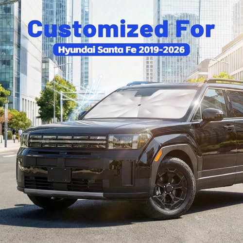 Image of Car Windshield Sun Shade for Hyundai Santa Fe 2019-2026 -[Reflective Coated Fabric] Sunshade Umbrella for Front Window, Car Shades Sun Visor Keep Car Cool and Protects Interior, 1:1 Exact Fit