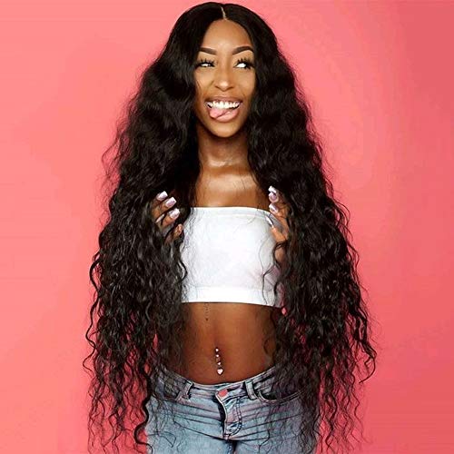 26 Inch Long Curly Wigs For Black Women Right Side Part Black Wavy Curly Wigs Water Wave Synthetic Hair Wig Natural Looking Black Heat Resistant Breathable Wigs