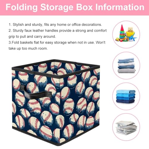 Panier de rangement pliable baseball avec doubles poignées robustes - 4