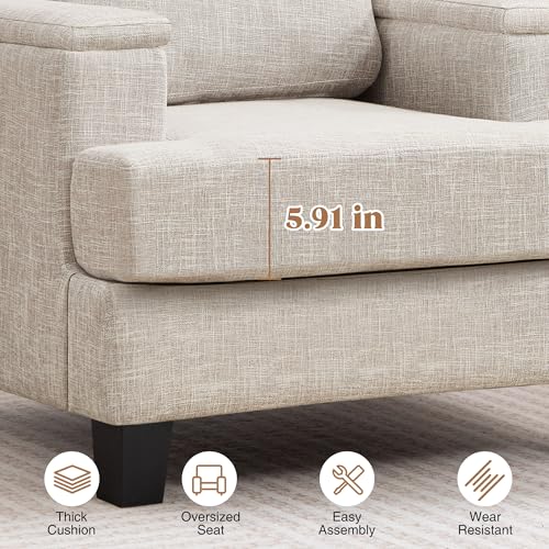 Image of Accent Chairs with Armrest Storage, Modern Reading Chairs, Upholstered Comfy Large Armchair