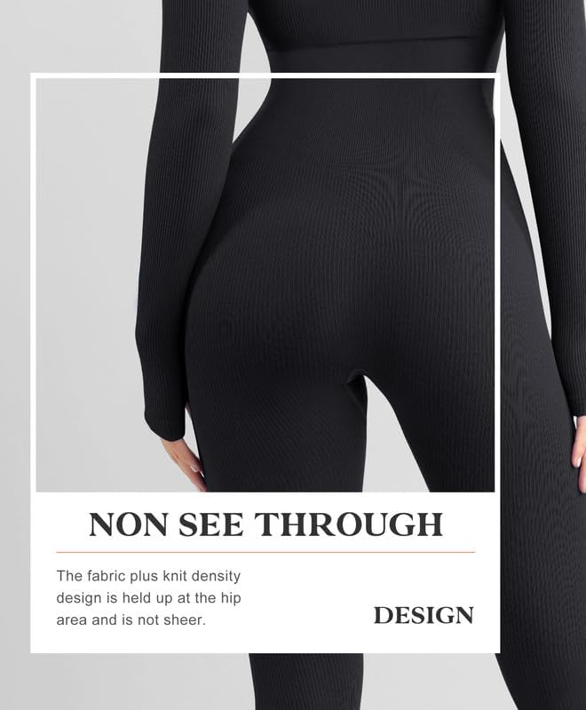 Miniatura 4 de Popilush Overol para mujer con brasier integrado, con agujero para el pulgar, sin costuras, cuello cuadrado, manga larga, acanalado, sin mangas,