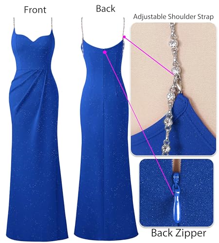 Image of VFSHOW Womens Sexy Formal Ruched Fitted High Slit Bodycon Maxi Dress Spaghetti Strap Sweetheart Cocktail Prom Evening Gown