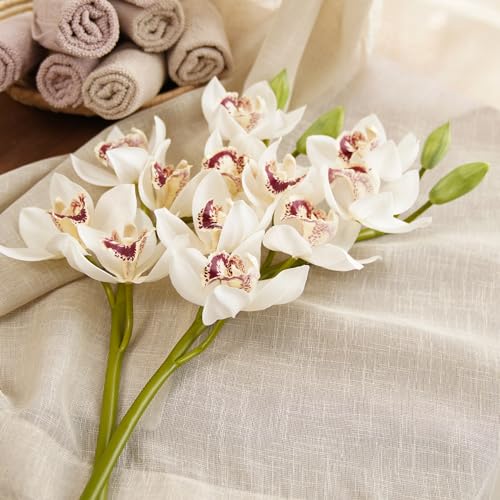 Image of PURE HOME + LIVING White Faux Boat Orchid Spray (Made of Plastic, Wire and Fabric) for Home, Office and Living Room Decorations (Without Vase)(Height-76cm) Pack of 1