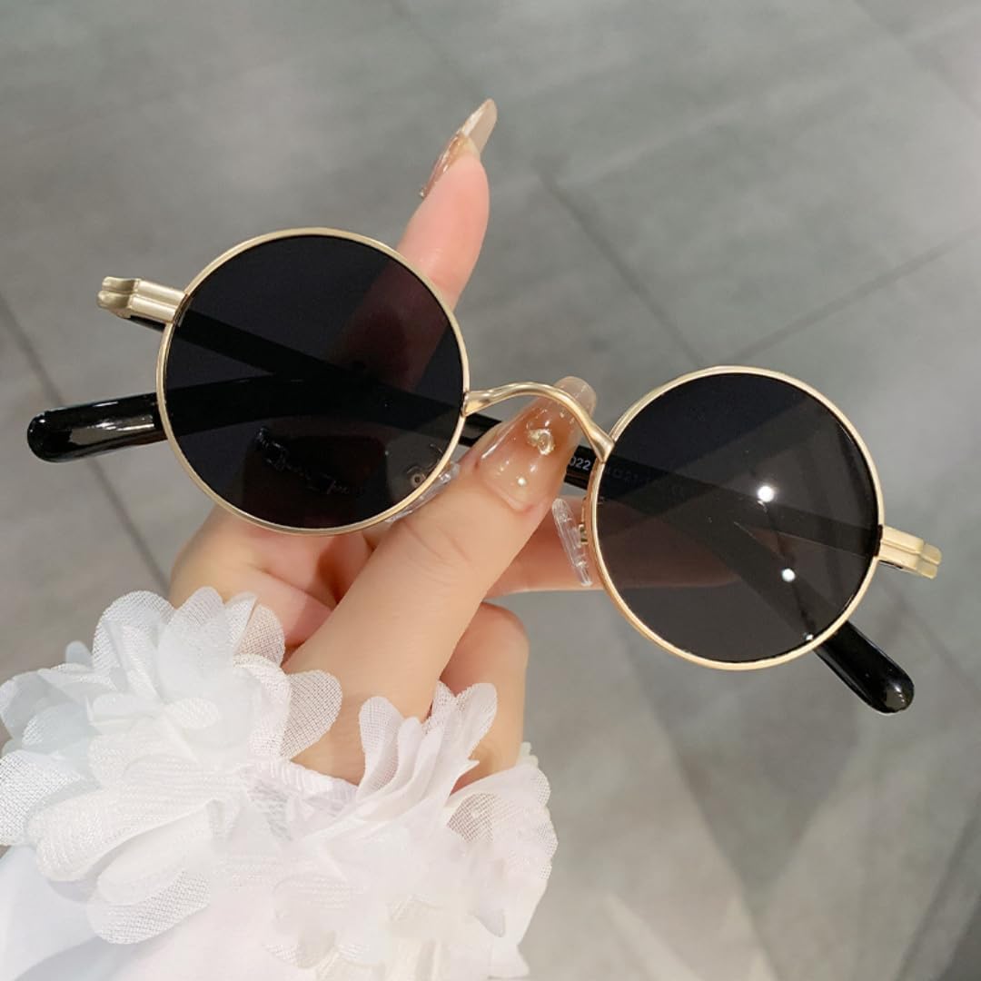 Retro Small Round Metal Punk Women Sunglasses Fashion Clear Lens Men Trending Frame Shades Uv400 image 2
