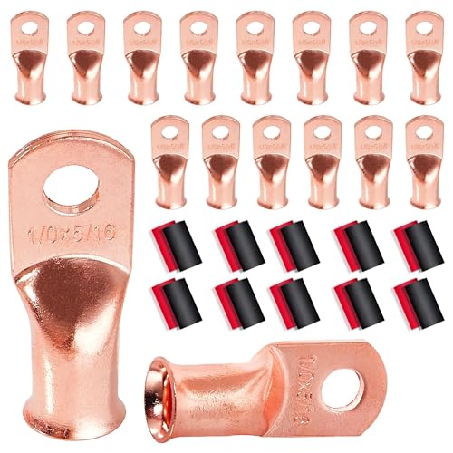Cosses de câble de batterie 1/0 AWG RED WOLF en cuivre avec gaines thermorétractables 3:1
