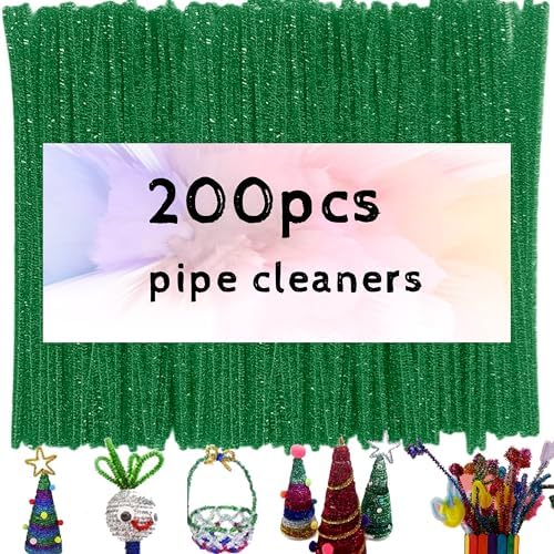 200pcs Pipe Cleaners, Glitter Grass Green Pipe Cleaners Craft Supplies,Thick Chenille Stems Fuzzy Wire Sticks Holiday Decorations and School Supplies image 5