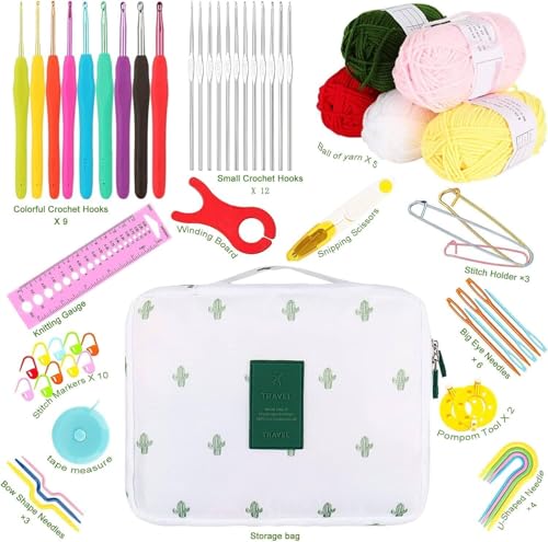 جوريم مجموعة كروشيه للمبتدئين والبالغين من 59 قطعة مناسبة والبالغين. بما في ذلك خيوط الكروشيه المريحة 2.0-6.0 ملم خطافات للاطفال المملكة المتحدة