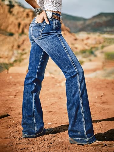 Flamingals Straight Leg Jeans for Women Mid Rise Stretchy Wash Western Bootcut Jeans Without Belt3
