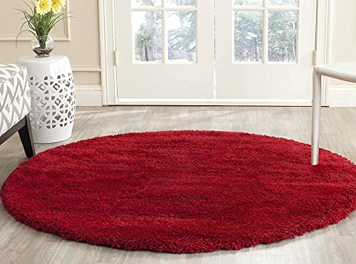 Image of Shaggy Rugs and Carpet and Mats for Hall and Drawing Room 7x7 Round Red Color