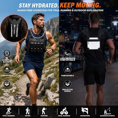 Image of BECOJADDE Running Vest for Men with 2L Water Bladder Tactical Hydration Backpack Adjustable Lightweight Chest Pack for Marathon Hunting Cycling