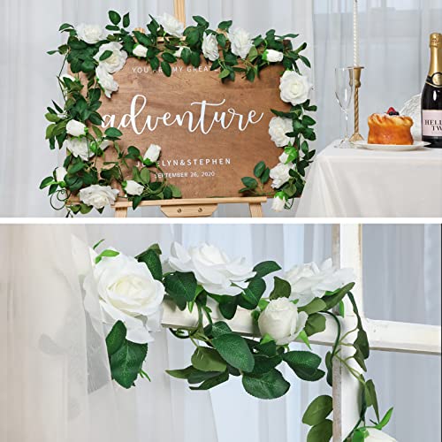 Cewor 6Pcs 39 Ft Artificial Rose Vine Fake Flower Garland Faux Silk Floral Hanging Ivy For Wedding Arch Party Ceremony Background Wall Garden Outdoor Decor (White) #TOP5