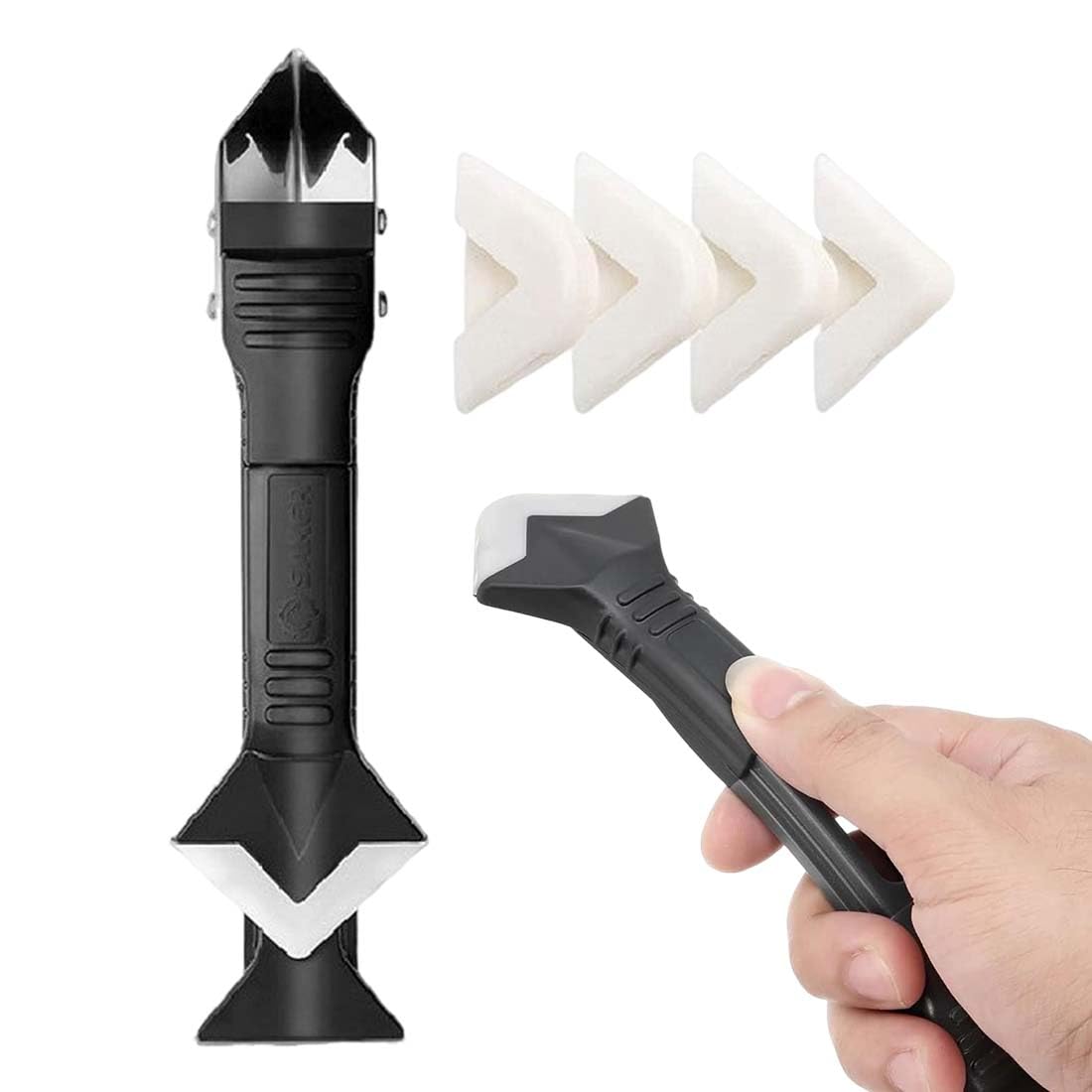 IEBTWN 1 Pezzo 3 In 1 Raschietto Spatola Per Silicone Raschietto, Rimuovi Silicone, Raschietto Spatola Per Sigillante, Con 5 Teste Intercambiabili, Per Cucina Pavimento Bagno Finestra