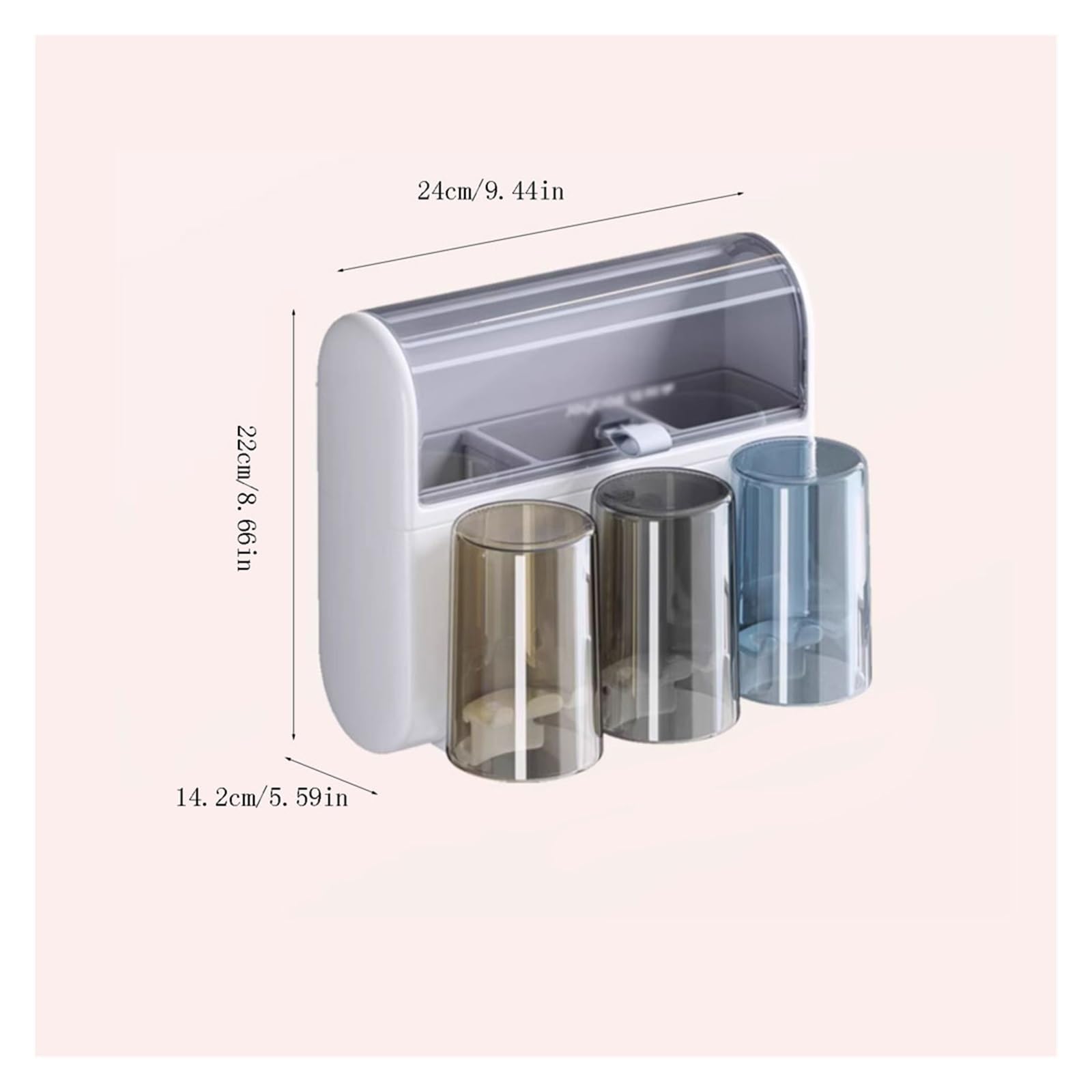 Estante para Cepillos de Dientes Portaspazzolino a Parete Portaoggetti for Cosmetici da Bagno con Coperchio Porta dentifricio Senza Perforazione(S24cm)
