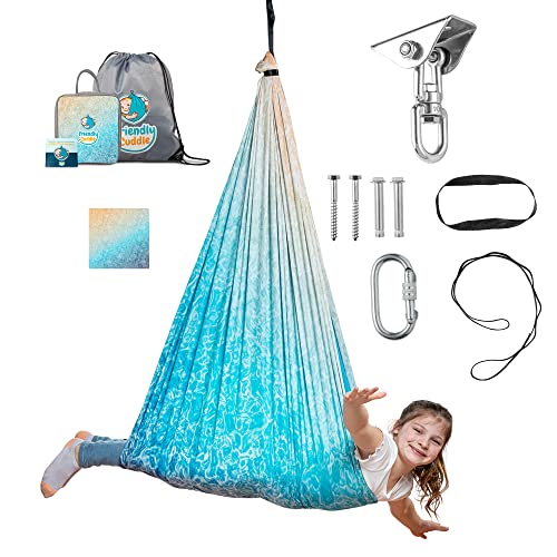 Image of Indoor Sensory Swing for Kids or Outdoor - Holds 300lbs, Double-Layer, & 360 Swivel, Calming Compression Therapy Swing Hammock for Kids & Adults with All Hardware - Sensory-Motor Toys & Gifts
