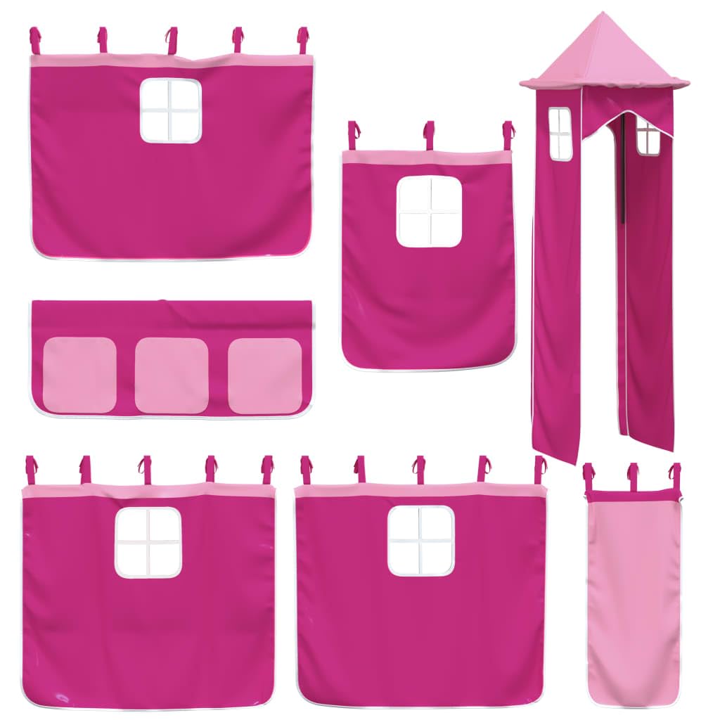 Spielzelt Vorhang Set für Hochbett Rosa, Spielvorhang mit Turm für Kinderbett, Versteck Spielhaus Zubehör aus strapazierfähigem Polyester für Kinderzimmer