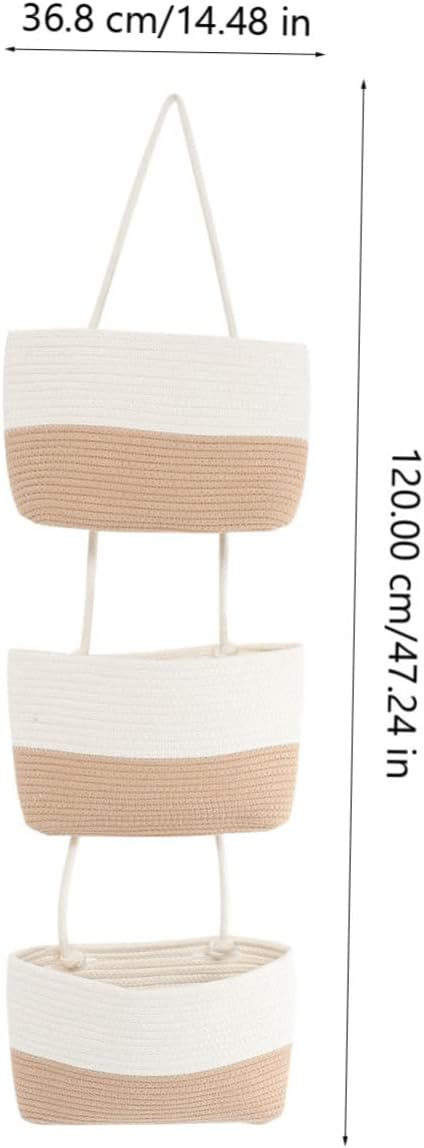 Garneck Cotton Rope Woven Storage Basket Three Layered Wall Hanging Organizer for Home Office and Kitchen Natural Material and Stylish Design Decorative Storage