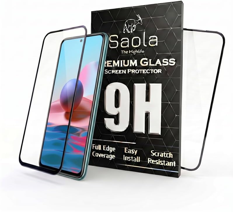 Saola Hd+ Oleophobic Tempered Glass Screen Protector For Redmi Note 10 Smartphone(Pack Of 1)With Free Installation Kit. Full Screen Protector-6.43 Inch