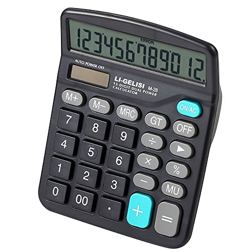 Electronic Desktop Calculator with 12-Digit Large Display, Solar and AAA Dattery Dual Power Standard 12-Digit Big Display Handheld Function Desktop Calculator (Black)