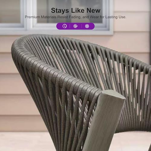 Image of PURPLE LEAF Outdoor Dining Set for 6 with HPL Table and Chairs Modern Grey