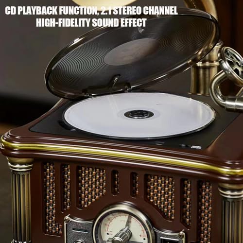 Fonografo in stile vintage con suono stereo 2.1 HIFI, telecomando wireless, USB, riproduzione disco, Bluetooth e radio FM per gli amanti della musica nostalgica