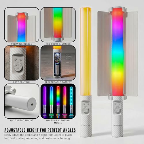 Image of Lapster Luma Evo Stick Light Portable Handheld RGB LED Light Wand with Barn Door & Remote Control, Color Temp 2700-12000K + RGB