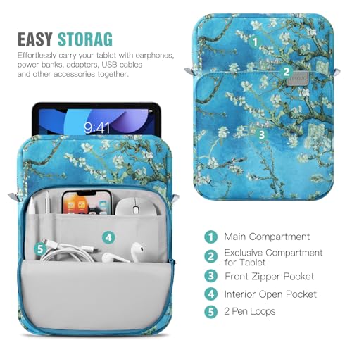 Image of TiMOVO 9-11 inch Tablet Sleeve Bag Carrying Case with Strap, Apricot Blossom | Fits iPad A16 11 inch, Pad Air 11 /5th & 4th 10.9 inch, 10th Gen /10.2 inch, Galaxy Tab A11 Plus, Multi-Pocket, Handle, Padded Protection