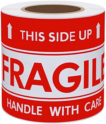 Hybsk 3x5 inch Handle with Care This Side Up Fragile Stickers Adhesive Label 100 Per Roll (3x5 inch)