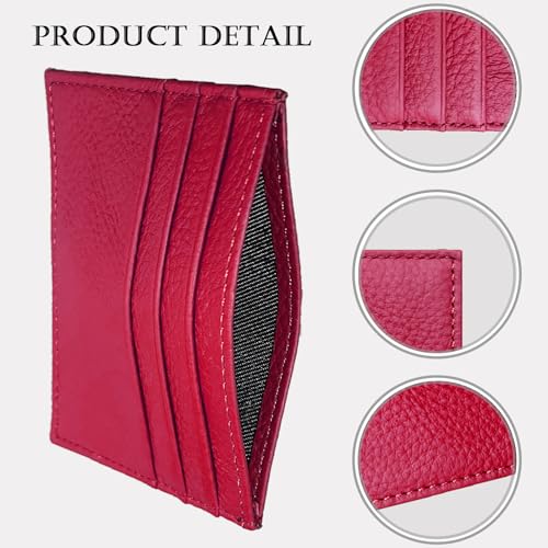 Image of WOXVM Credit Card Holder Wallet RFID Blocking Slim Credit Card Cases Holder Premium Leather Minimalist Front Pocket Small Wallet with 6 Card Slots and 1 Pockets for Men Women (Rose Red)