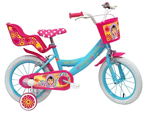 Vélo 16'' fille turquoise avec panier avant et double freinage sécurisé pour enfant