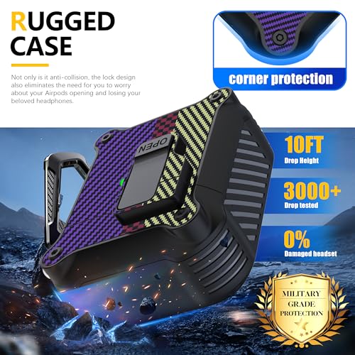 Image of RFUNGUANGO AirPods 2 Case with Lock Magnetic Lid, Carbon Fiber Purple