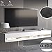 SUSSURRO Floating TV Stand Wall Mounted with LED Lights and Power Outlets, 71'' Modern High Gloss Entertainment Center for 85 inch TVs, Media Console Hanging TV Shelf for Living Room? White