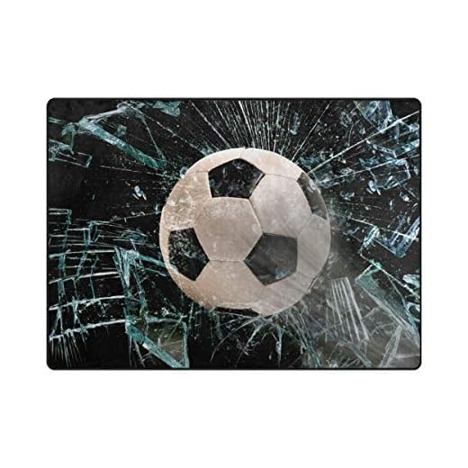 Grand tapis de sol 160 x 122 cm (5'3" x 4') ballon de football à travers le verre, léger, antidérapant, hydrofuge pour salon, chambre à coucher, maison, terrasse, 160 x 122 cm