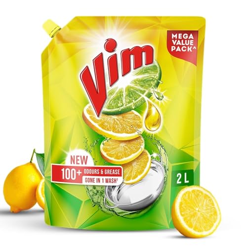 Image of Vim Fresh Lemon Fragrance Dishwash Liquid Gel 2L Refill Pack|| Leaves No Residue|| Grease Cleaner For Utensils - Liquid Kitchen Soap Super Saver Offer