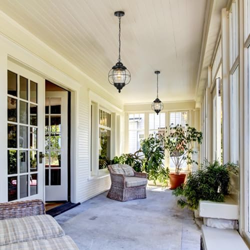 Classy Leaves OUTDOOR PENDANT LIGHTS FOR PORCH 10-Inch Black Farmhouse Outdoor Pendant Light Fixture thumb #2