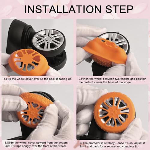 Luggage Wheel Protector, 8PCS Sakura Love Design - Premium Silicone Protectors for 2-2.4" Spinner Wheels Anti-Slip, Ultra-Quiet & Wear-Resistant Travel Accessories (Orange)4