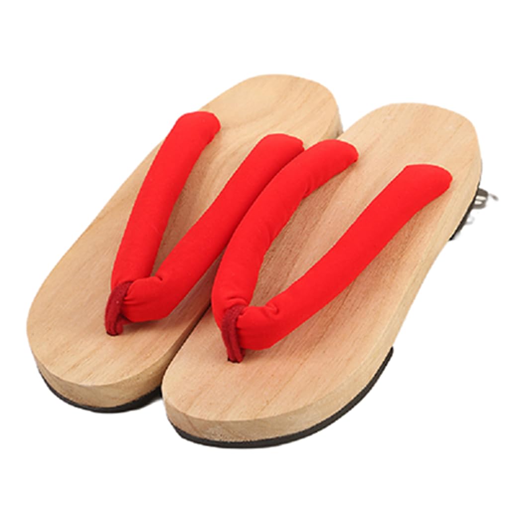 Yczhd Men's Red Flip Flops, Wo's Burnt Paulownia Wooden Clogs Slippers,Flat Bottomed Angle Sandals,Japanese Traditional Clogs Geta Sandals Traditional Round Headed Wooden Clogs Shoes(Size:eu 39,Color:red)