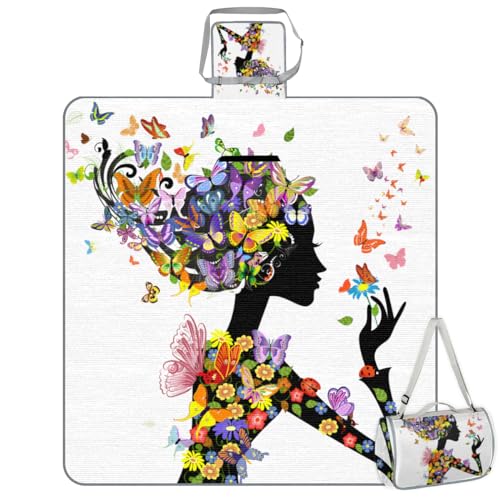 Shimoshe Picnic Blankets 57”x 59”, Summer Butterfly Waterproof Sandproof Picnic Mat Lightweight Foldable Beach Blanket for Camping Park Grass Beach Outdoor Blanket