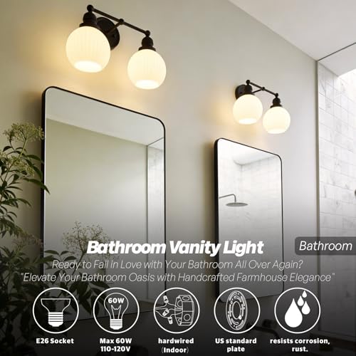 Image of 2-Lights Bathroom Light Fixtures, Vintage Milk White Glass