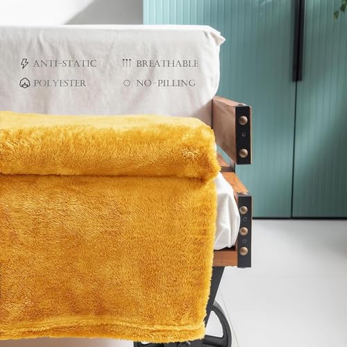 Image of Exclusivo Mezcla Plush Fuzzy Fleece Throw Blanket Extra Large, Super Soft, Fluffy and Warm Blankets for Couch, Bed, All Season (Mustard Yellow, 50x70 inches)