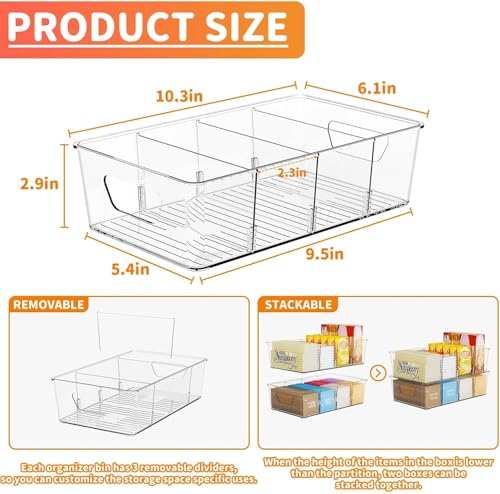 Image of Stackable 8 Pack Snack Organizer for Pantry Shelf,Clear Pantry Organizers and Storage Bins for Fridge,Office,Cupboard,Plastic Pantry Snack Organizer For Breast Milk,Tea Bag,Food Storage Containers